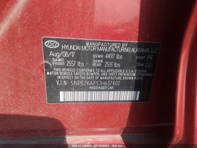 Photo 8 VIN: 5NPE24AF5JH637402 - HYUNDAI SONATA 