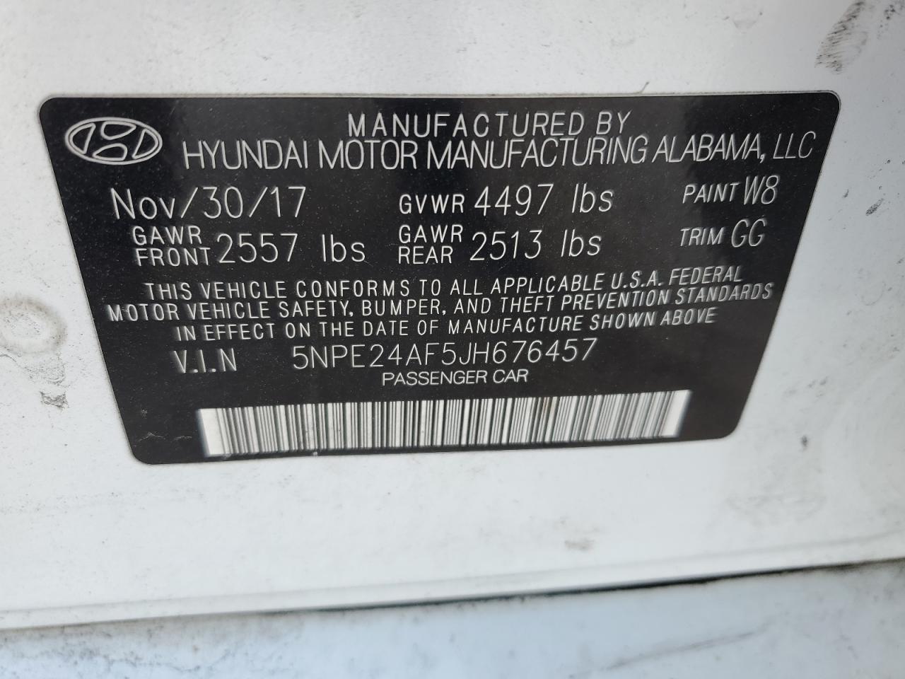 Photo 11 VIN: 5NPE24AF5JH676457 - HYUNDAI SONATA 