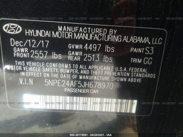 Photo 8 VIN: 5NPE24AF5JH678970 - HYUNDAI SONATA 