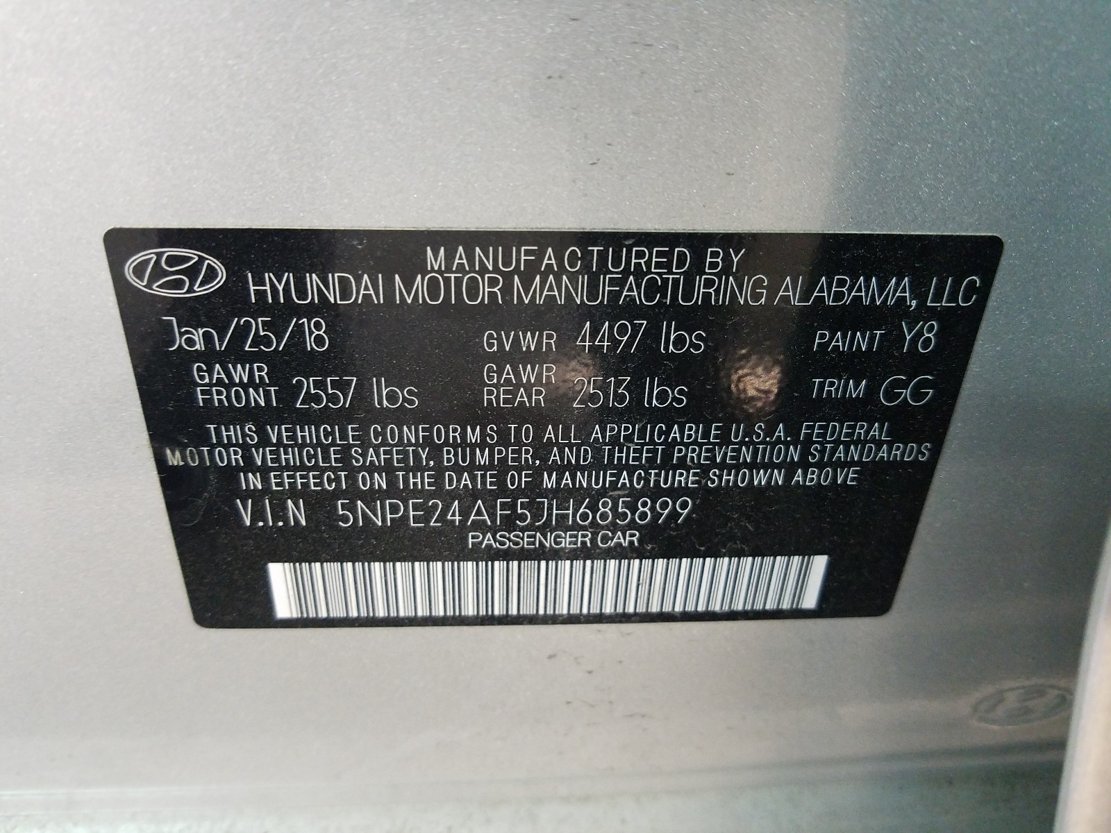 Photo 9 VIN: 5NPE24AF5JH685899 - HYUNDAI SONATA SE 