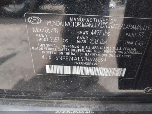 Photo 8 VIN: 5NPE24AF5JH696594 - HYUNDAI SONATA 