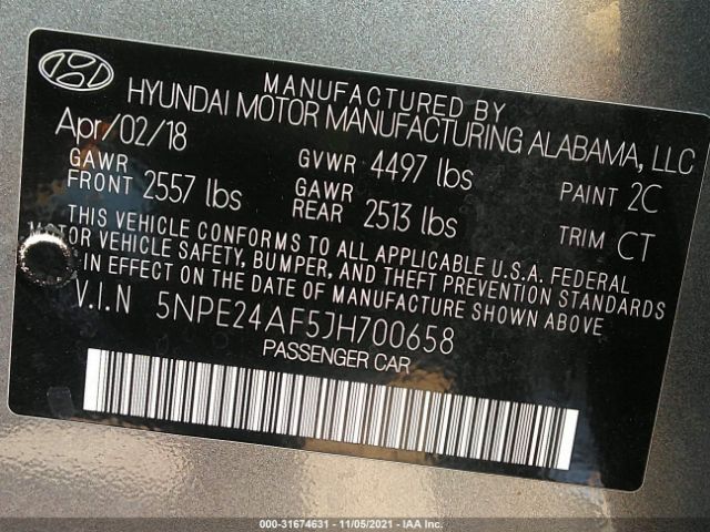 Photo 8 VIN: 5NPE24AF5JH700658 - HYUNDAI SONATA 