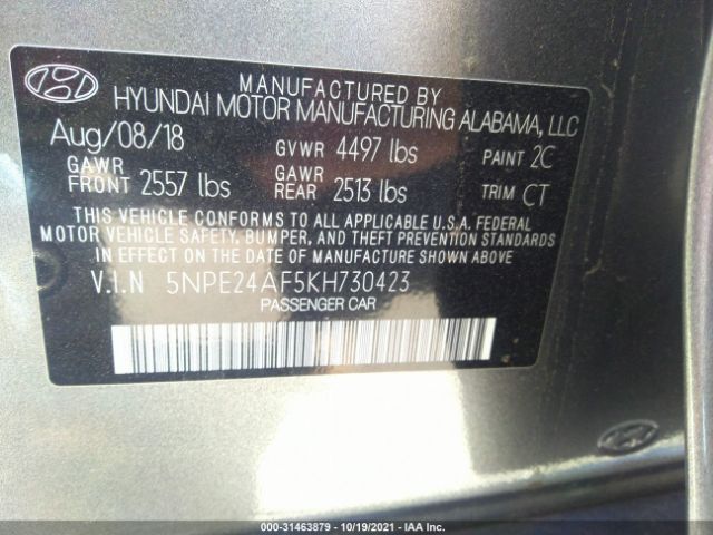 Photo 8 VIN: 5NPE24AF5KH730423 - HYUNDAI SONATA 