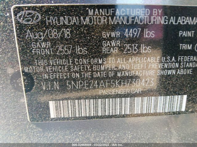 Photo 8 VIN: 5NPE24AF5KH730423 - HYUNDAI SONATA 