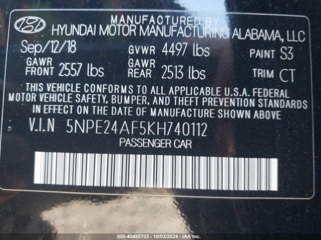 Photo 8 VIN: 5NPE24AF5KH740112 - HYUNDAI SONATA 