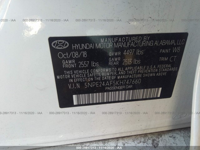 Photo 8 VIN: 5NPE24AF5KH747660 - HYUNDAI SONATA 