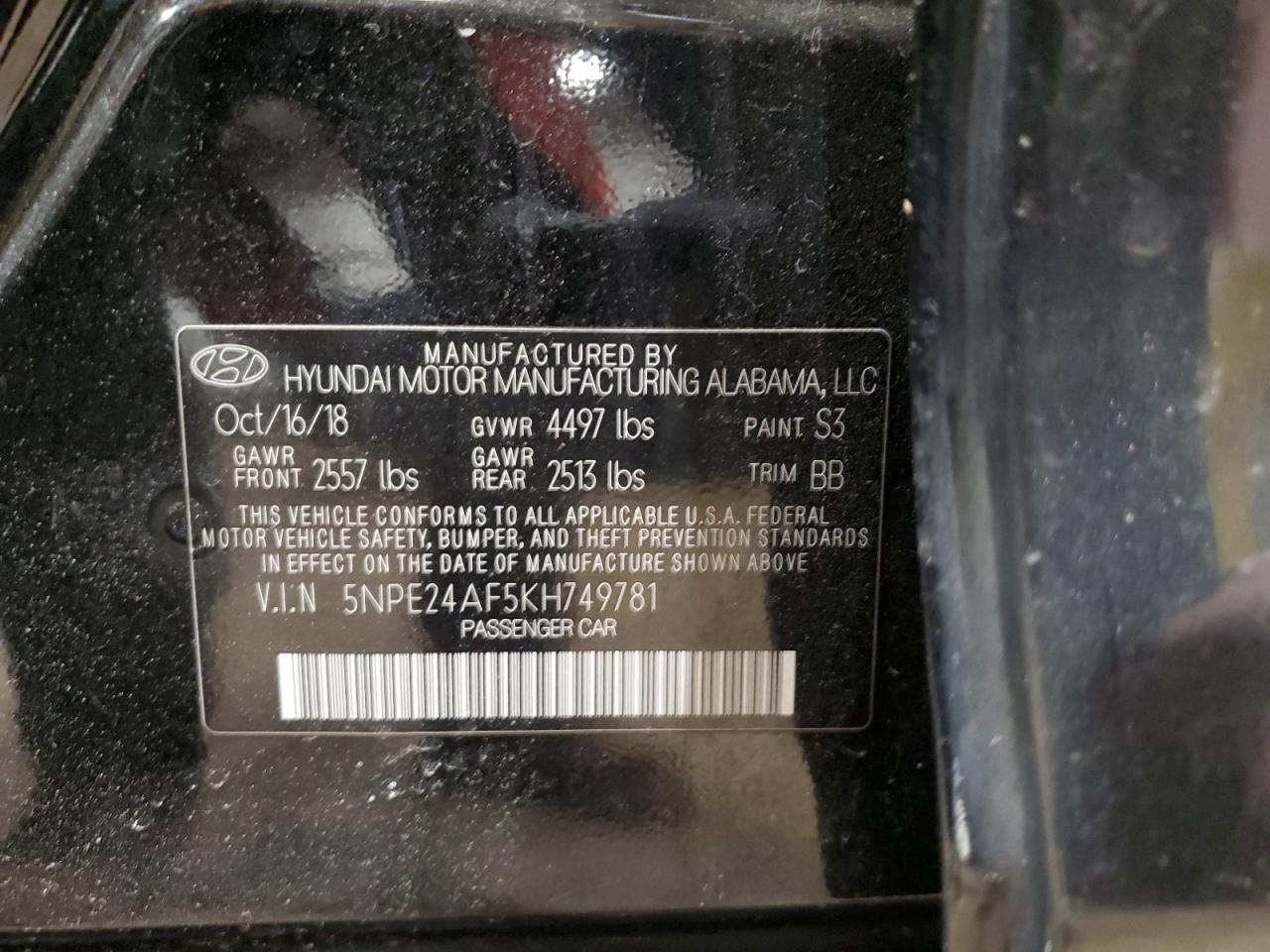 Photo 11 VIN: 5NPE24AF5KH749781 - HYUNDAI SONATA 