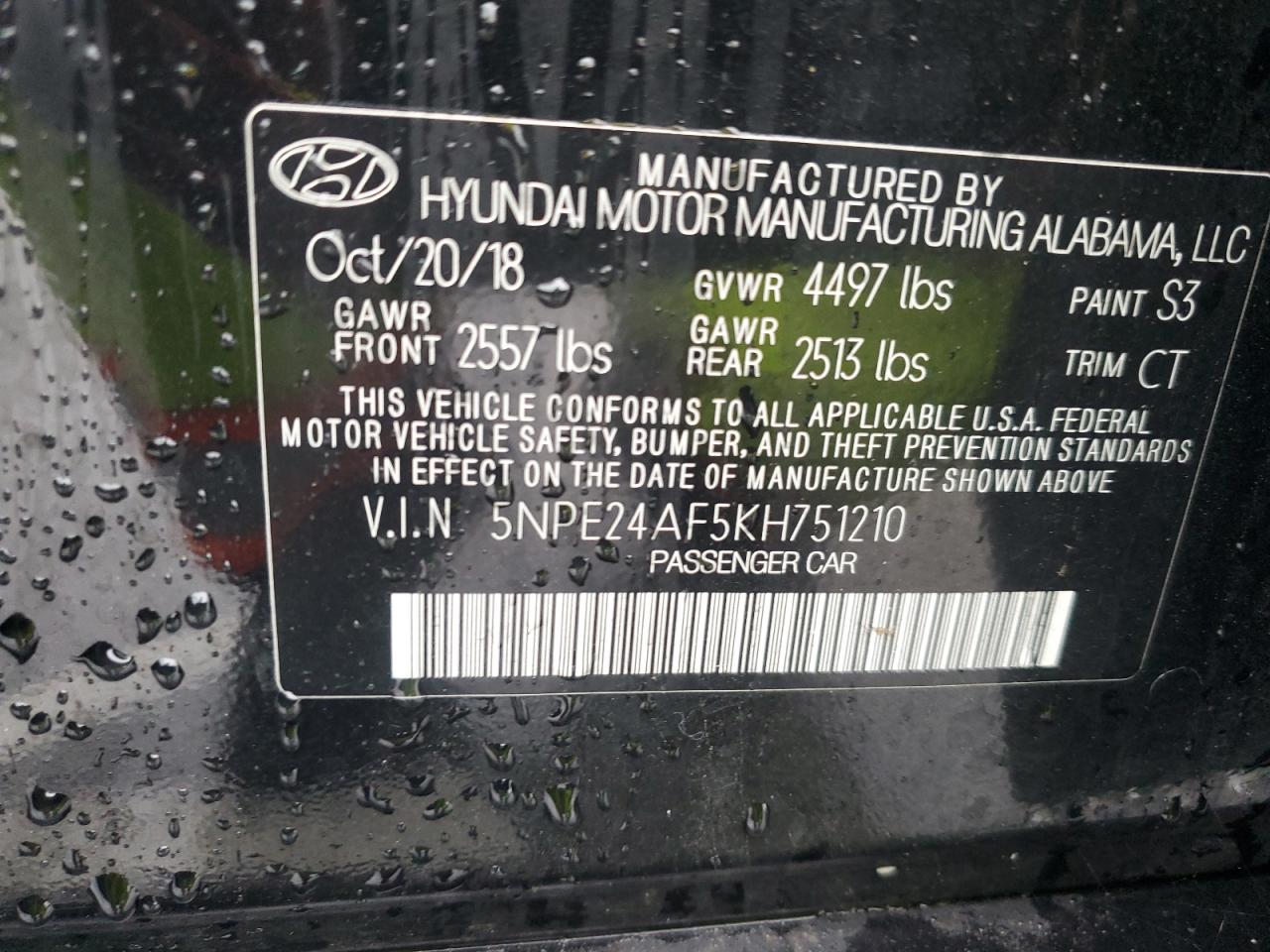 Photo 11 VIN: 5NPE24AF5KH751210 - HYUNDAI SONATA 