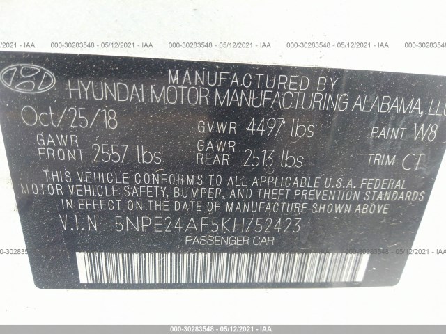 Photo 8 VIN: 5NPE24AF5KH752423 - HYUNDAI SONATA 