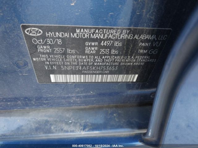 Photo 8 VIN: 5NPE24AF5KH753653 - HYUNDAI SONATA 