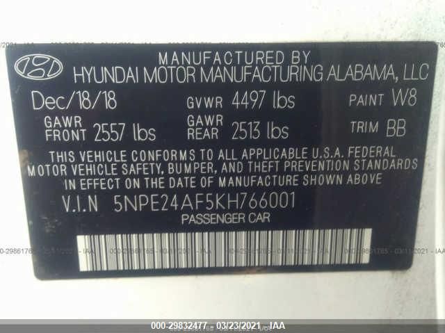 Photo 8 VIN: 5NPE24AF5KH766001 - HYUNDAI SONATA 