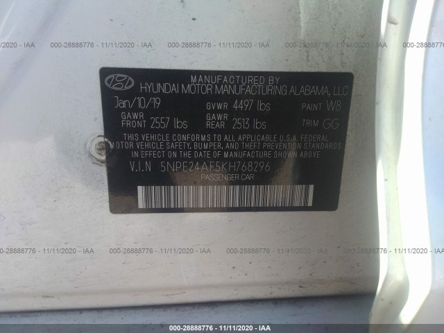 Photo 8 VIN: 5NPE24AF5KH768296 - HYUNDAI SONATA 