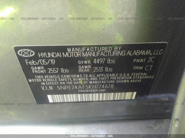 Photo 8 VIN: 5NPE24AF5KH774678 - HYUNDAI SONATA 