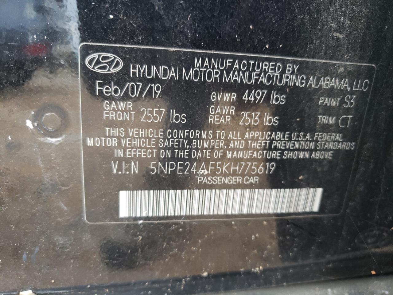 Photo 12 VIN: 5NPE24AF5KH775619 - HYUNDAI SONATA 