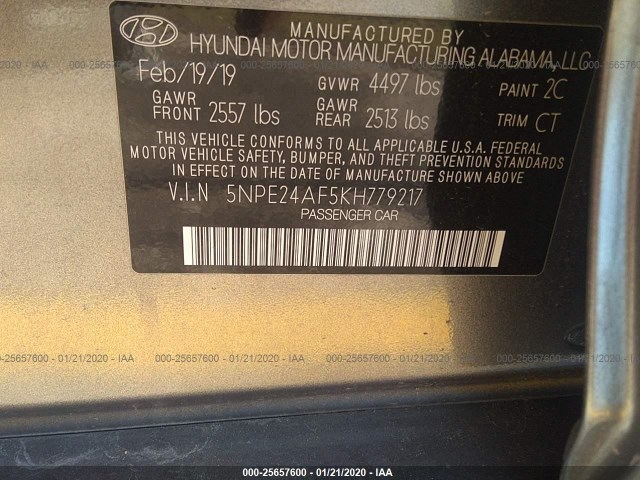 Photo 8 VIN: 5NPE24AF5KH779217 - HYUNDAI SONATA 