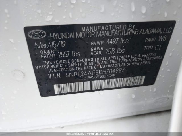 Photo 8 VIN: 5NPE24AF5KH784997 - HYUNDAI SONATA 