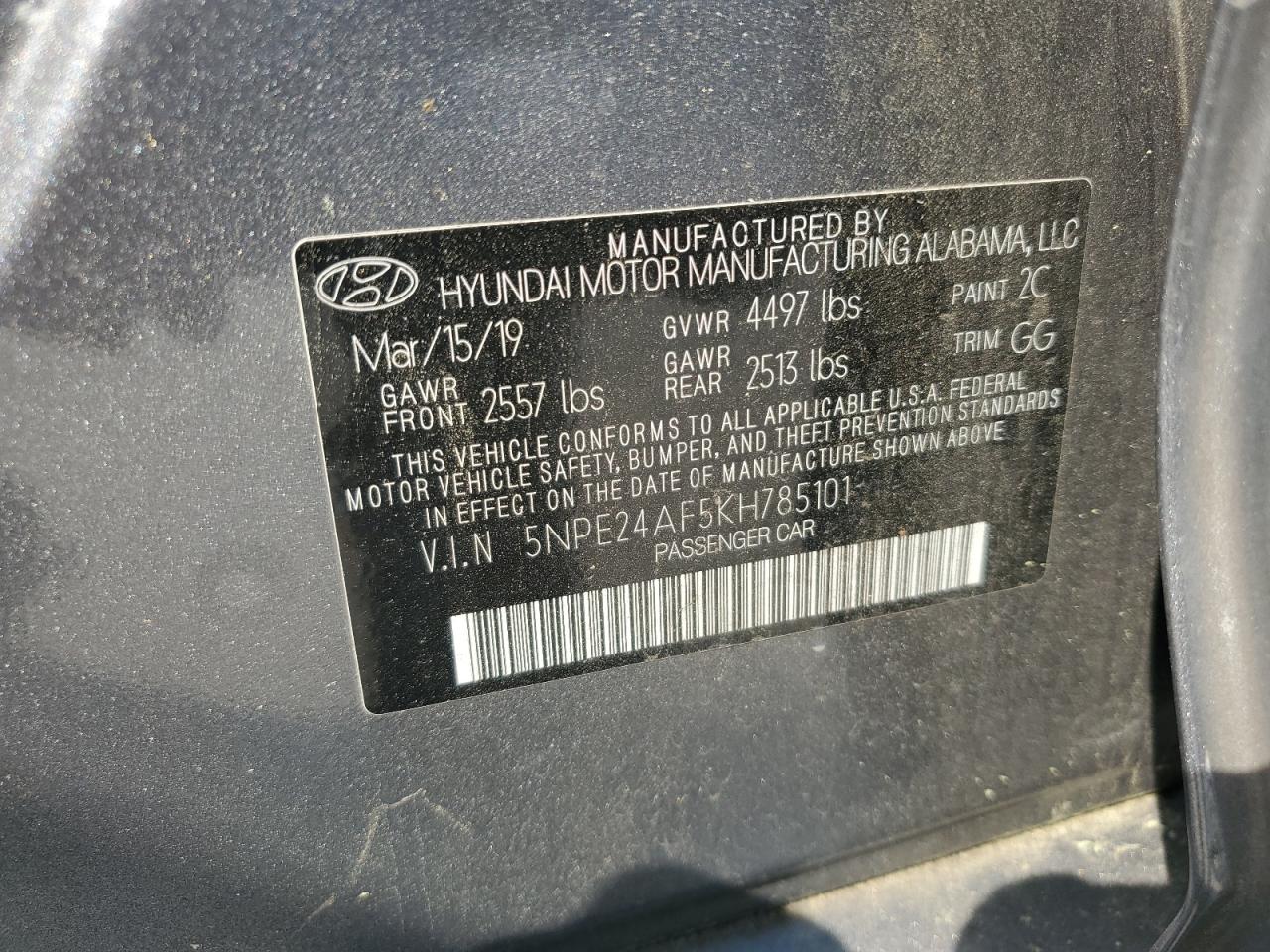 Photo 11 VIN: 5NPE24AF5KH785101 - HYUNDAI SONATA 