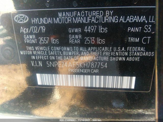 Photo 8 VIN: 5NPE24AF5KH787754 - HYUNDAI SONATA 