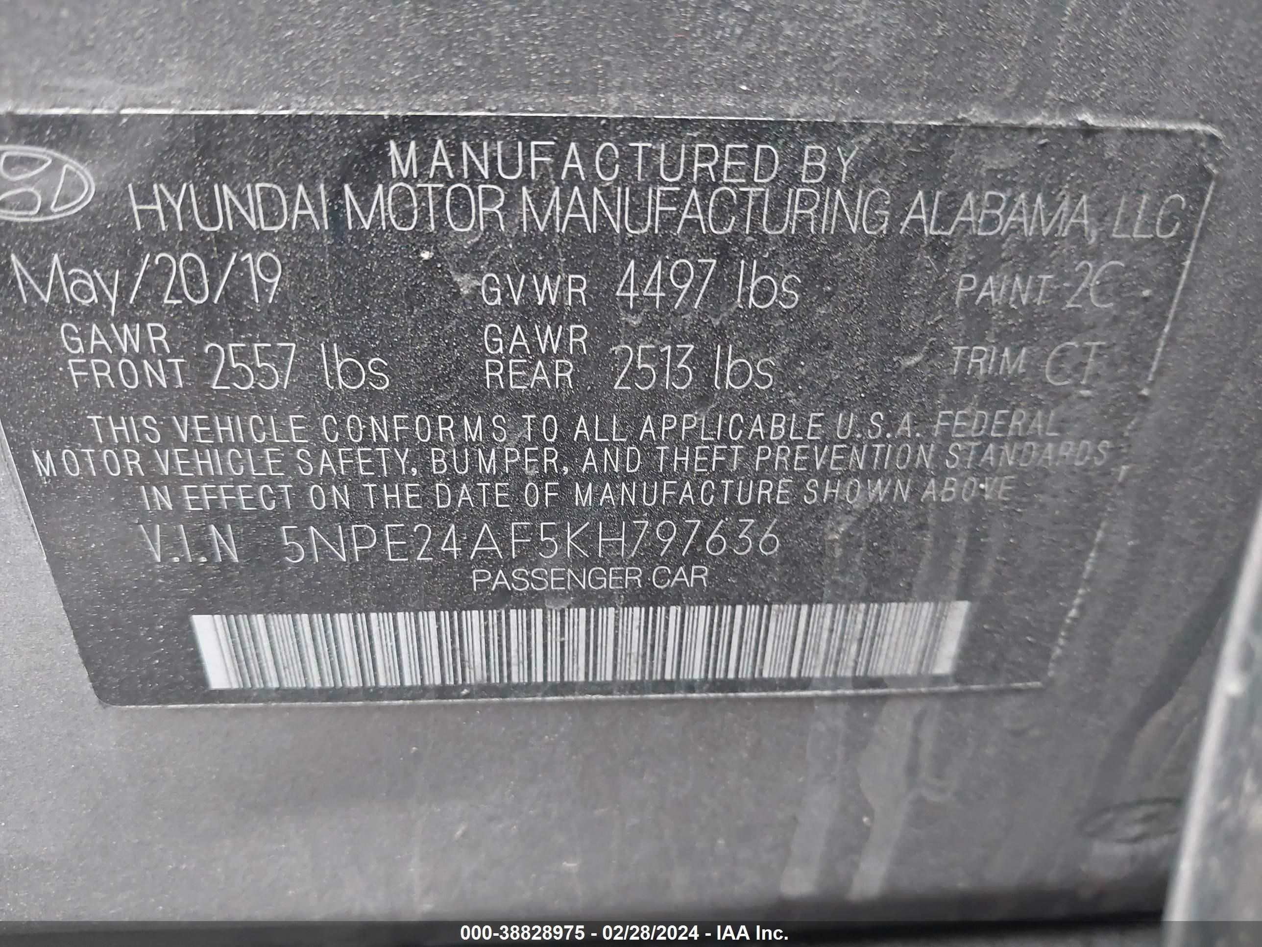 Photo 8 VIN: 5NPE24AF5KH797636 - HYUNDAI SONATA 