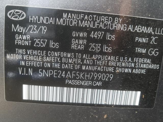 Photo 9 VIN: 5NPE24AF5KH799029 - HYUNDAI SONATA SE 