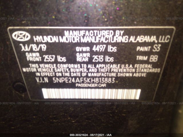 Photo 8 VIN: 5NPE24AF5KH813883 - HYUNDAI SONATA 