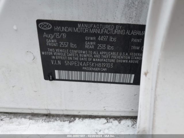 Photo 8 VIN: 5NPE24AF5KH819103 - HYUNDAI SONATA 