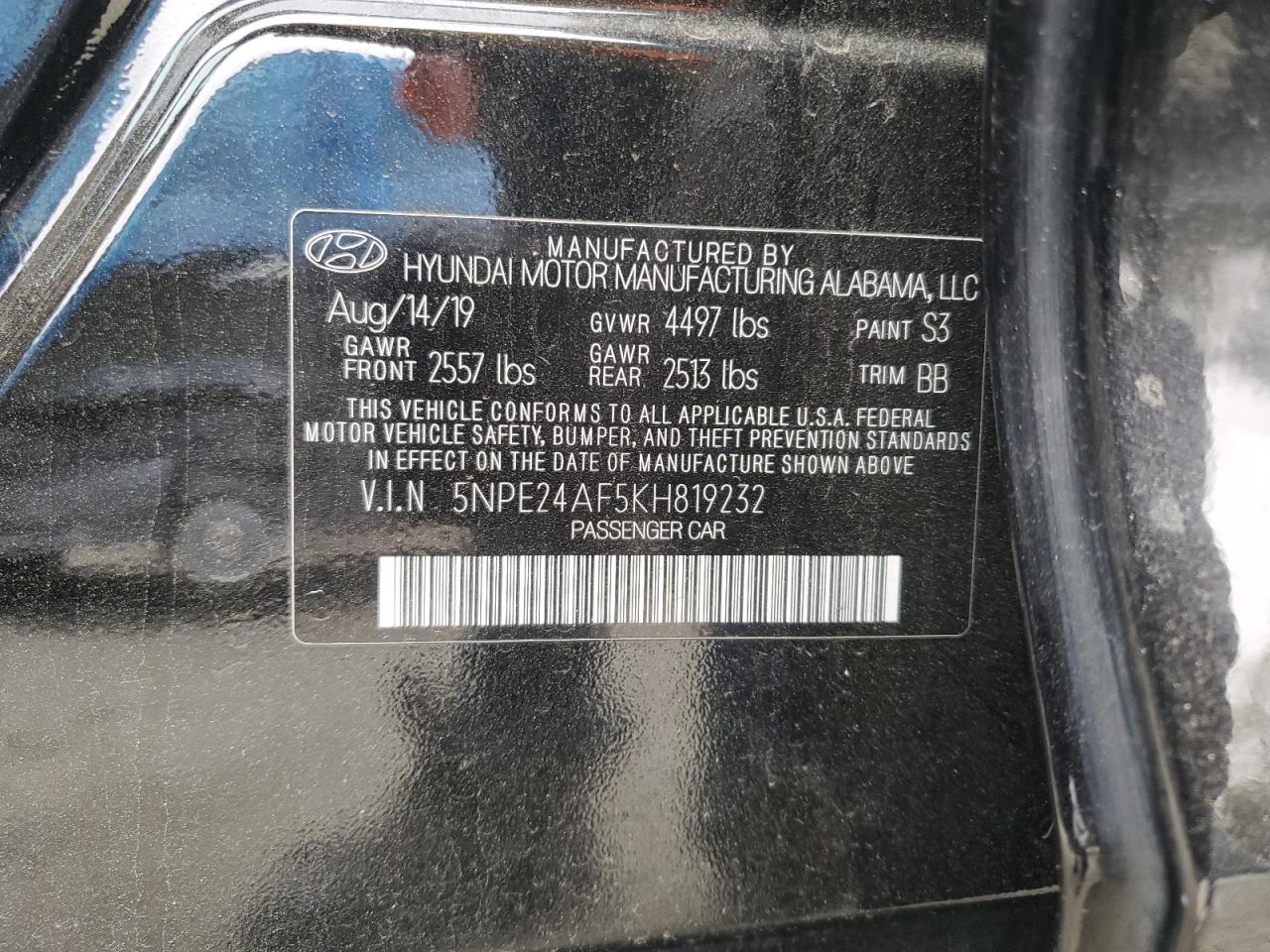 Photo 11 VIN: 5NPE24AF5KH819232 - HYUNDAI SONATA 