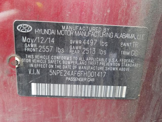 Photo 9 VIN: 5NPE24AF6FH001417 - HYUNDAI SONATA SE 