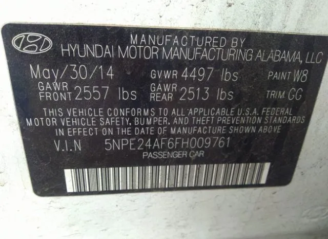 Photo 8 VIN: 5NPE24AF6FH009761 - HYUNDAI SONATA 