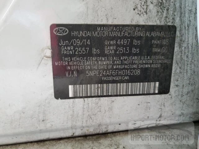 Photo 11 VIN: 5NPE24AF6FH016208 - HYUNDAI SONATA 