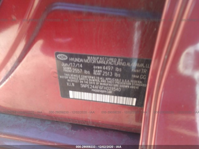 Photo 8 VIN: 5NPE24AF6FH021540 - HYUNDAI SONATA 