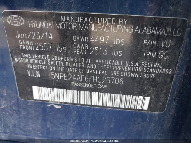 Photo 8 VIN: 5NPE24AF6FH026706 - HYUNDAI SONATA 