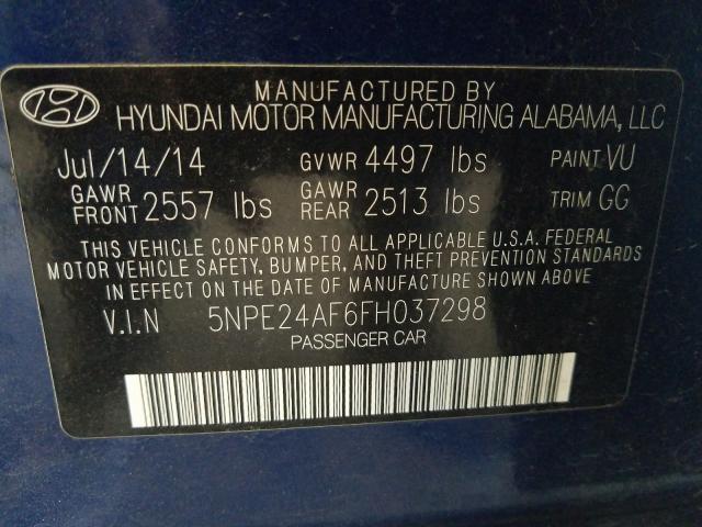 Photo 9 VIN: 5NPE24AF6FH037298 - HYUNDAI SONATA SE 