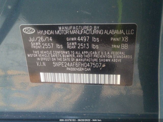 Photo 8 VIN: 5NPE24AF6FH047507 - HYUNDAI SONATA 