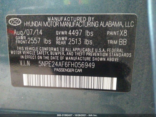 Photo 8 VIN: 5NPE24AF6FH056949 - HYUNDAI SONATA 