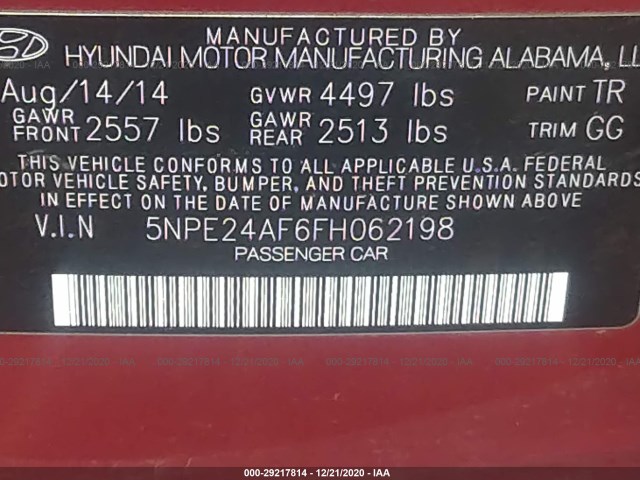 Photo 8 VIN: 5NPE24AF6FH062198 - HYUNDAI SONATA 