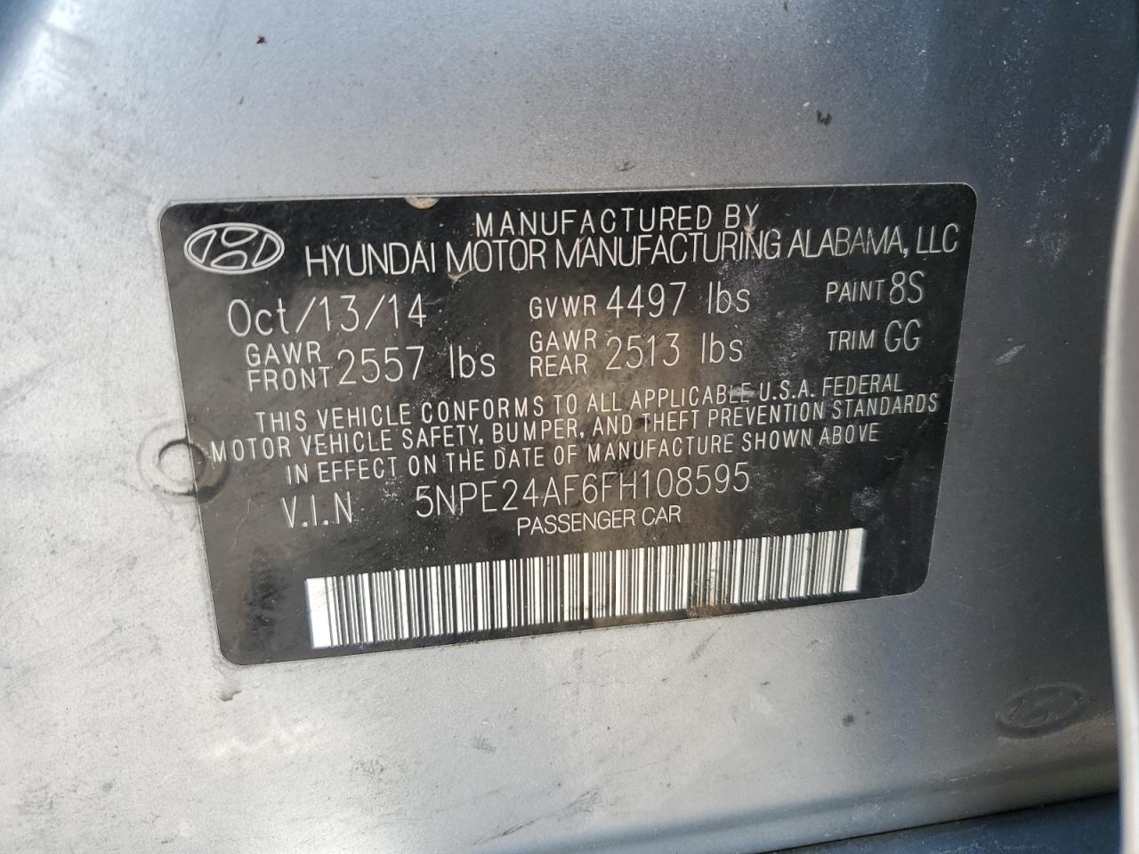 Photo 11 VIN: 5NPE24AF6FH108595 - HYUNDAI SONATA 