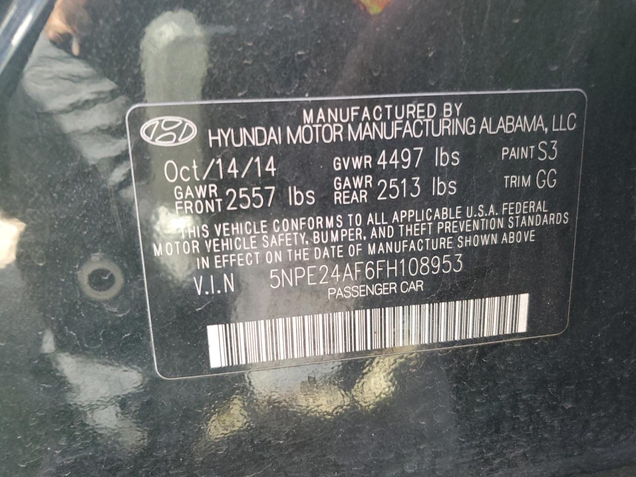 Photo 11 VIN: 5NPE24AF6FH108953 - HYUNDAI SONATA 