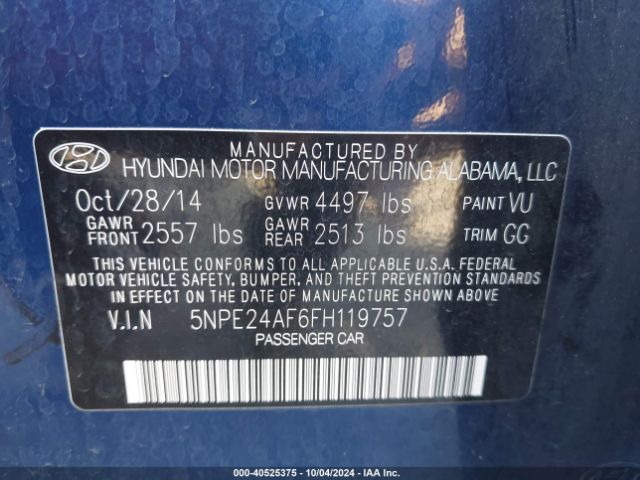 Photo 8 VIN: 5NPE24AF6FH119757 - HYUNDAI SONATA 