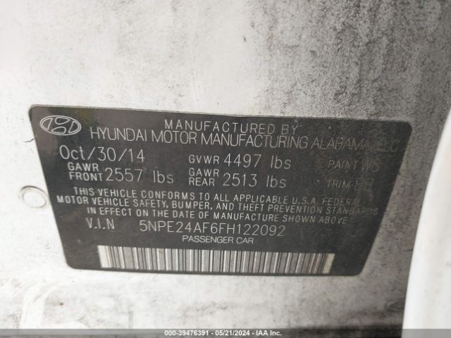 Photo 8 VIN: 5NPE24AF6FH122092 - HYUNDAI SONATA 