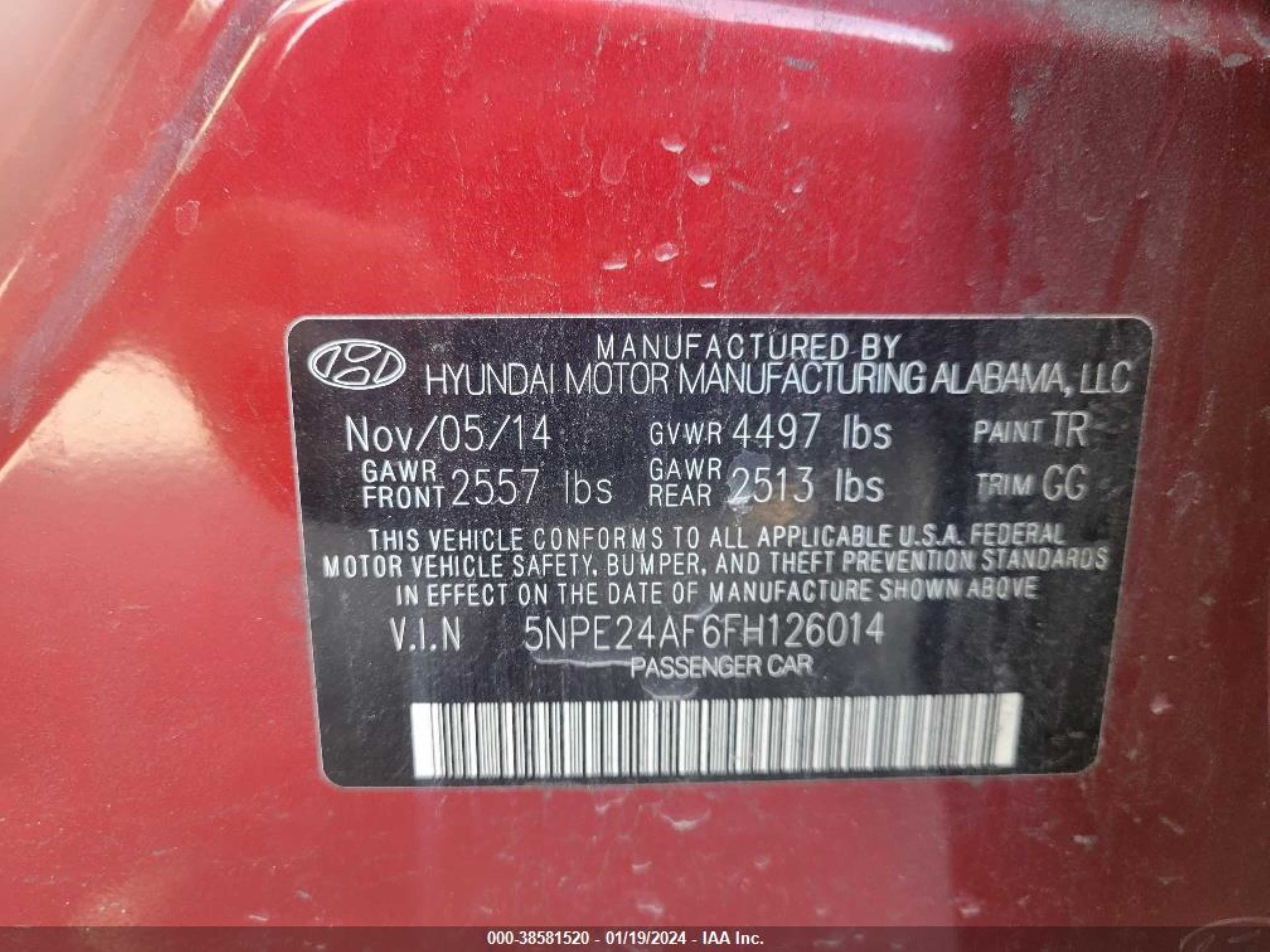 Photo 8 VIN: 5NPE24AF6FH126014 - HYUNDAI SONATA 