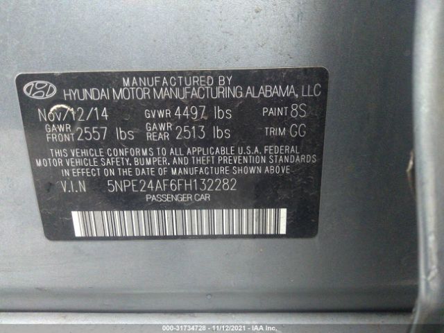 Photo 8 VIN: 5NPE24AF6FH132282 - HYUNDAI SONATA 