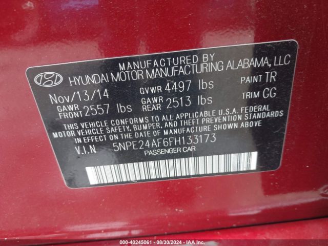 Photo 8 VIN: 5NPE24AF6FH133173 - HYUNDAI SONATA 