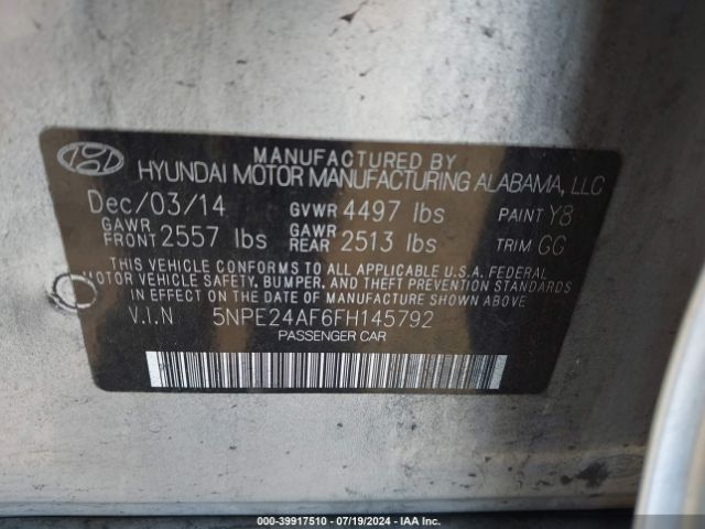 Photo 8 VIN: 5NPE24AF6FH145792 - HYUNDAI SONATA 