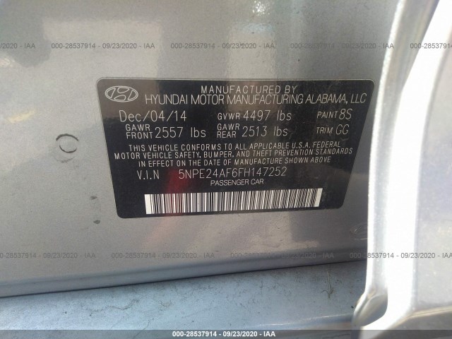 Photo 8 VIN: 5NPE24AF6FH147252 - HYUNDAI SONATA 