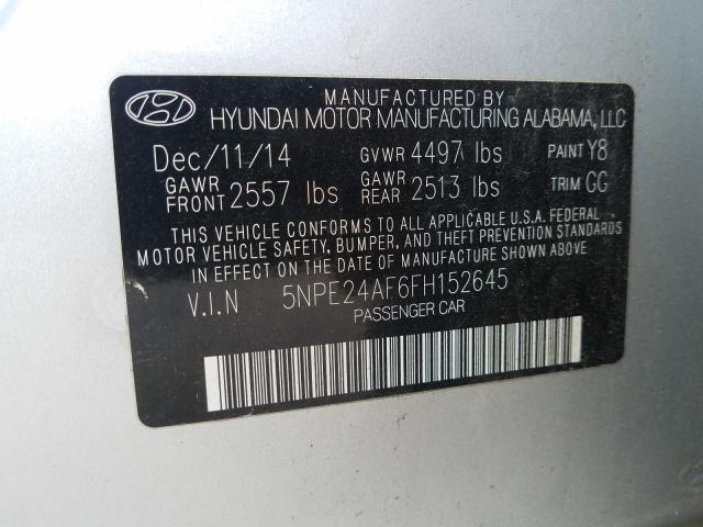 Photo 9 VIN: 5NPE24AF6FH152645 - HYUNDAI SONATA SE 