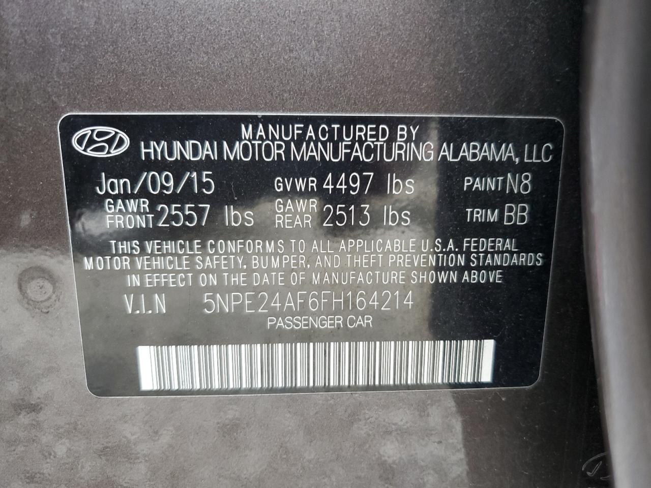 Photo 11 VIN: 5NPE24AF6FH164214 - HYUNDAI SONATA 