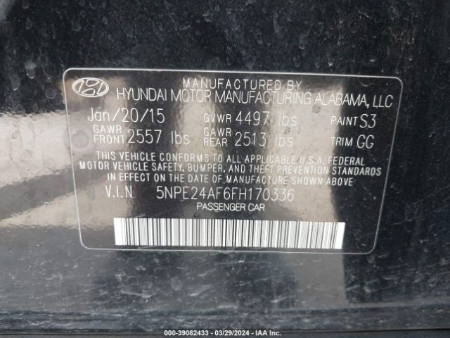 Photo 8 VIN: 5NPE24AF6FH170336 - HYUNDAI SONATA 