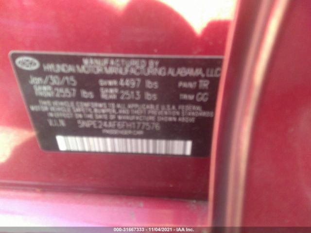 Photo 8 VIN: 5NPE24AF6FH177576 - HYUNDAI SONATA 