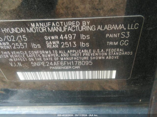 Photo 8 VIN: 5NPE24AF6FH178095 - HYUNDAI SONATA 